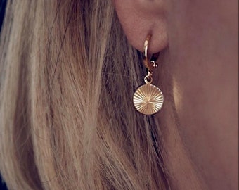 Mini Hoop Earring Gold plated Token sun creole clips sleepers gold plated hoop earrings pendant gold plated medal charm ears