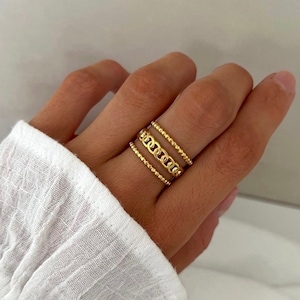 Anillo apilable trenzado bohemio chapado en oro, estilo minimalista