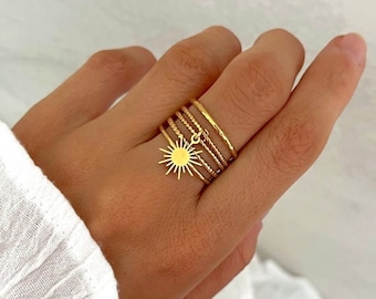Sun Ring Multi Rings Stainless Steel Summer Boho Braided Stackable Ring Minimalist Style