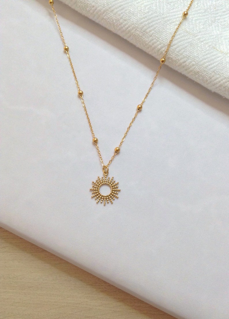 Gold Plated Sun Necklace trendy sun circle pendant fine chain necklace satellite chain small balls sun pendant image 3