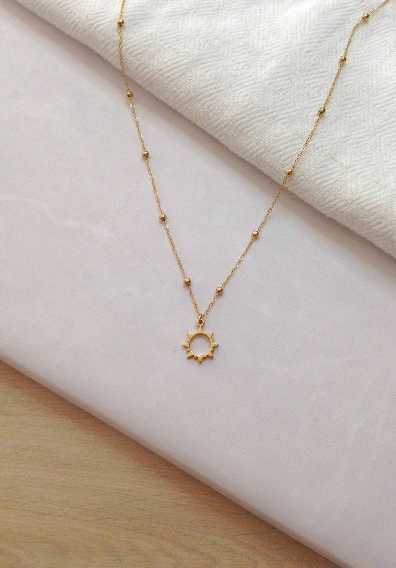Gold Plated Sun Necklace trendy sun circle pendant fine chain necklace gold choker image 5