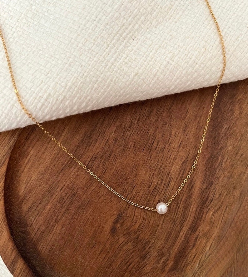 Collier perle eau douce Plaqué or tendance collier chaine fine multirangs ras de cou doré pendentif perle image 4