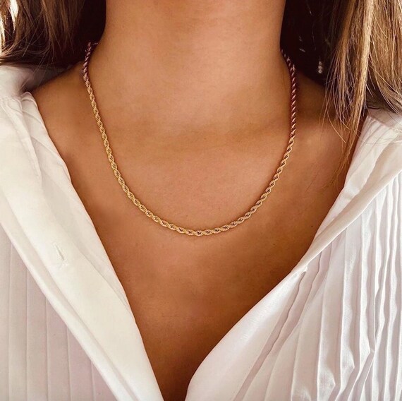 Minimalist Gold Plated Necklace With Twisted Mesh Chain Etsy