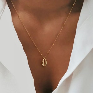 Gold Plated Cowrie Shell Necklace, Cowrie Shell Pendant, Summer Necklace