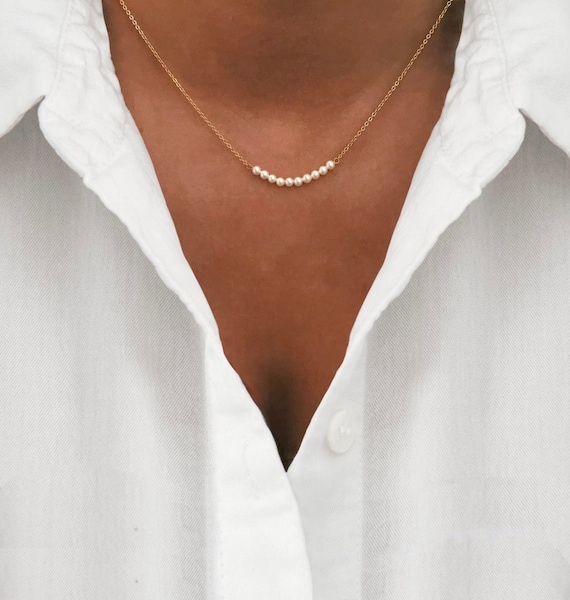 Collier Perle D'eau Douce Naturelle - Plaqué Or 14k - Longueur 45 Cm - Fait Main - Minimaliste Et élégant