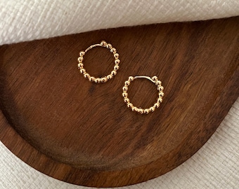 Gold Plated Earrings Mini hoop earring with beads Mini creoles sleeper charms ears