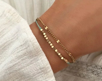 Combination Bracelets Golden Beads Chain Gold Plated Double Rows Beaded Bracelets