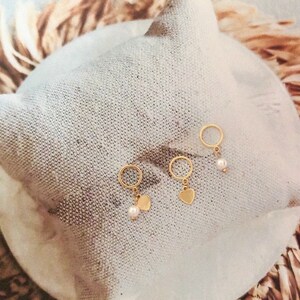 Mini Hoop Earring Gold plated mini hoop earrings gold plated pearl hoop earrings pendant gold plated medal charms ears image 2