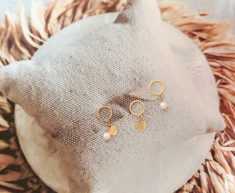 Mini Hoop Earring Gold plated mini hoop earrings gold plated pearl hoop earrings pendant gold plated medal charms ears image 2