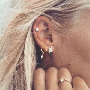 Mini Hoop Earring Gold plated mini hoop earrings gold plated pearl hoop earrings pendant gold plated medal charms ears Perle