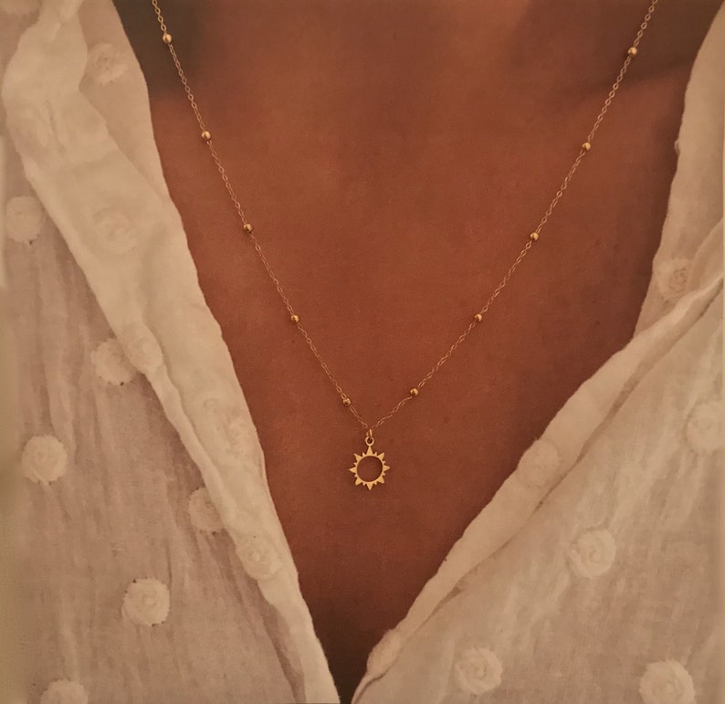 Gold Plated Sun Necklace trendy sun circle pendant fine chain necklace gold choker Soleil ouvert