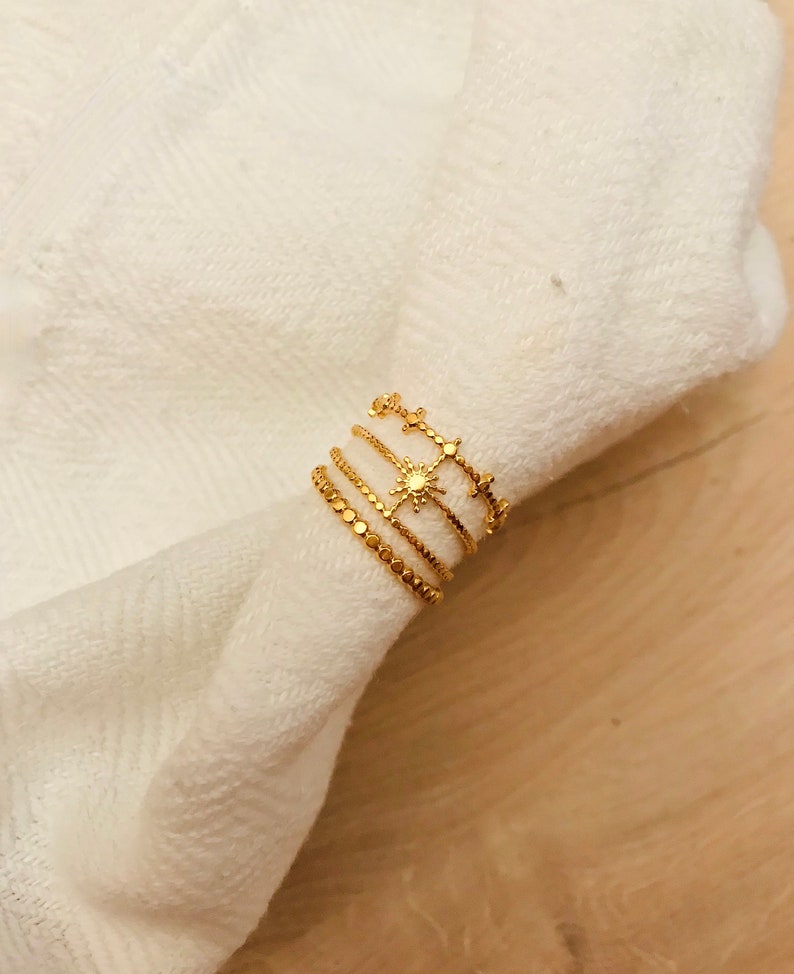 Gold Plated Sun Ring Multi Rings Boho Braided Stackable Ring Minimalist Style image 2