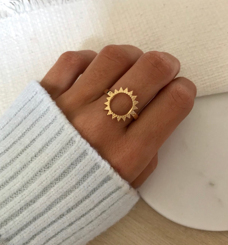 Gold Plated Sun Ring Boho Star Ring Stackable Ring Minimalist Style image 1