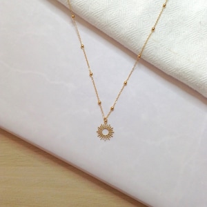 Gold Plated Sun Necklace trendy sun circle pendant fine chain necklace satellite chain small balls sun pendant image 2