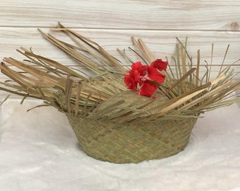 Pava. Puerto Rican jíbaro hat. Typical Puerto Rican hat. 8 inches XL. Traditional Puerto Rican clothing. Ages 12 to adult. Green/ochre.