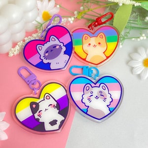 Pride Cats Acrylic Charms - Cute LGBT Accessories, Kawaii Keychain, Rainbow Queer, Bisexual, Non-Binary, Trans Flag, Double Sided