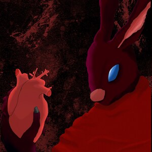 Demonic Bunny Holding Heart, Digital Art, Digital Download
