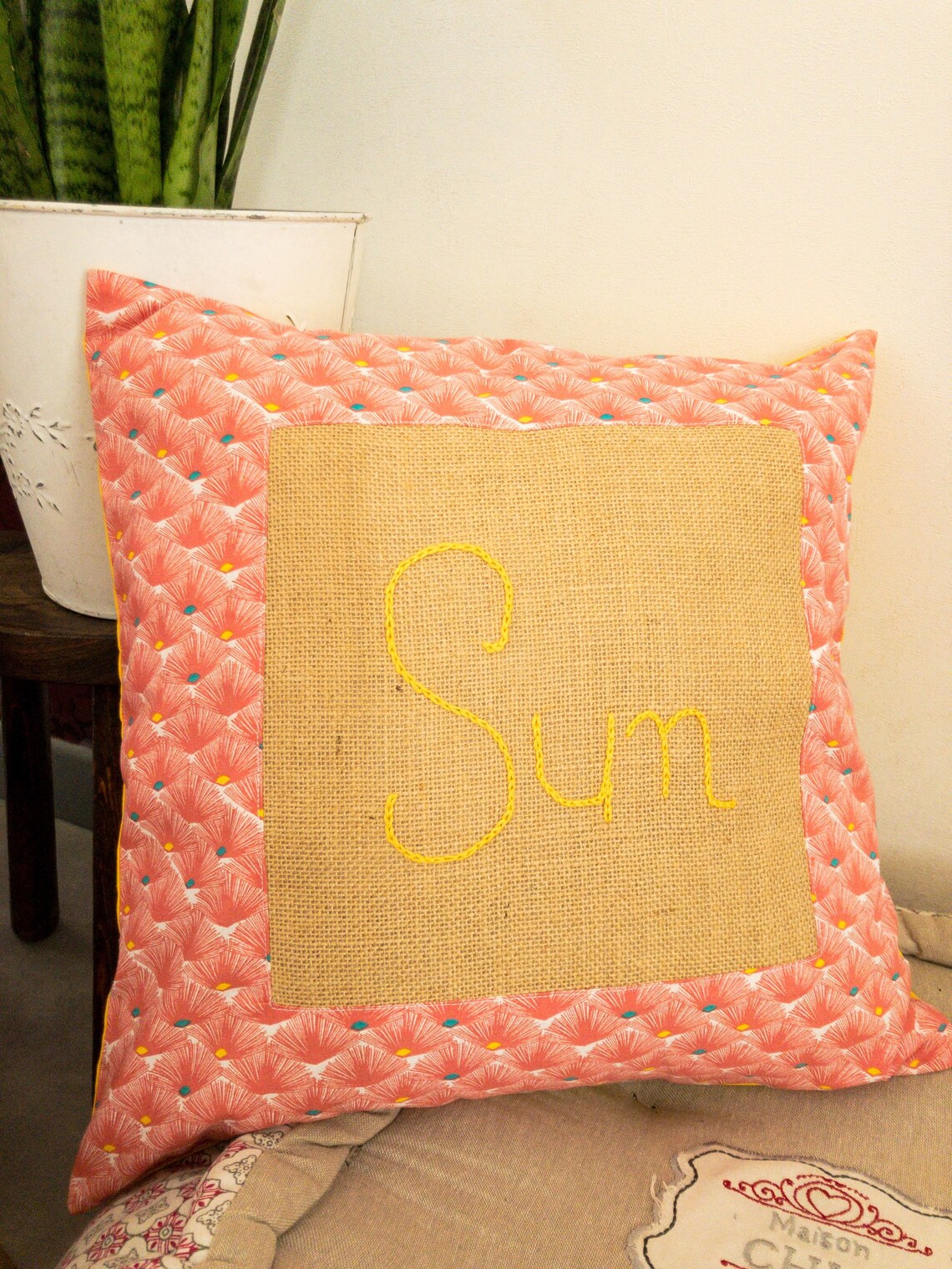 Coussin bi mati re  l gant en jute  et coton cushion Etsy