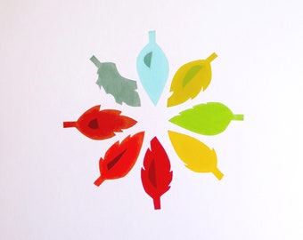 Leafcycle 2: a colourful, bold leaf inspired screen print design. An original art print made entirely by hand.