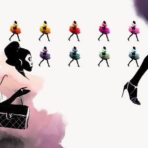 Fashion watercolor afro girl clipart ~ Fashion girl clipart ~ Black woman png art print image 5
