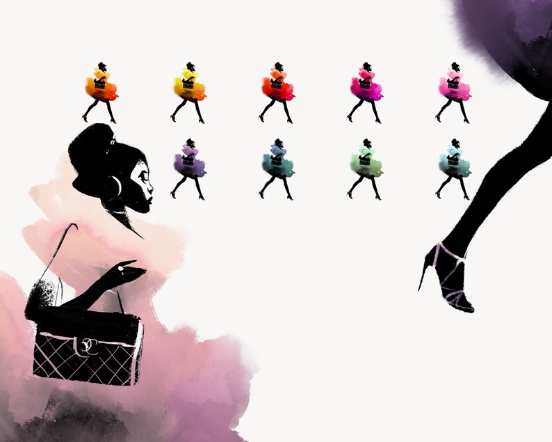 Fashion watercolor afro girl clipart ~ Fashion girl clipart ~ Black woman png art print image 5