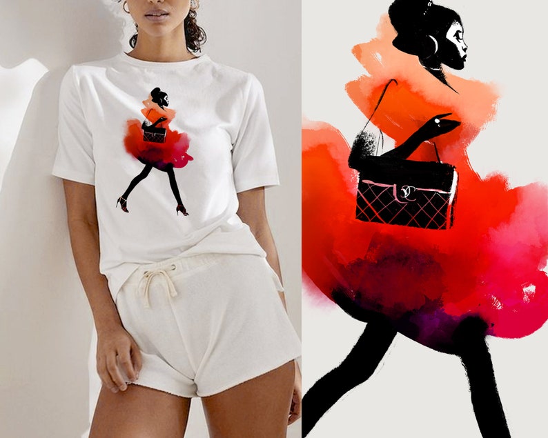 Fashion watercolor afro girl clipart ~ Fashion girl clipart ~ Black woman png art print image 3