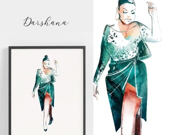Fashion african lady ~ Watercolor afro girl clipart ~ Leopard print