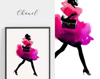 Moda akwarela afro dziewczyna clipart ~ Moda dziewczyna clipart ~ Czarna kobieta png sztuka wydruk