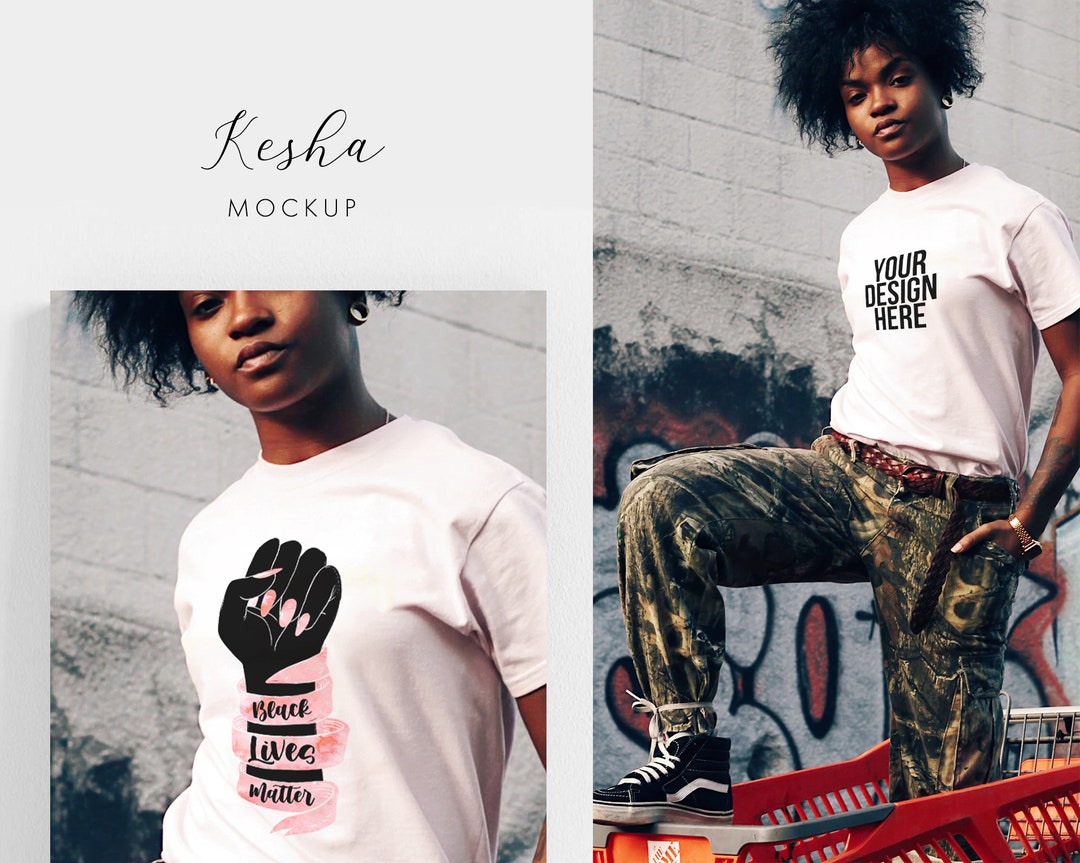 Black Girl Tshirt Mockup Apparel Black Lady With Blank Tshirt Your Design Here PSD Etsy