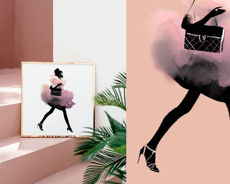 Fashion watercolor afro girl clipart ~ Fashion girl clipart ~ Black woman png art print image 2