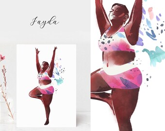 Fashion yoga clipart •  Afro girl clipart ~ Curvy fashion girl clipart ~ Plus size yoga sticker