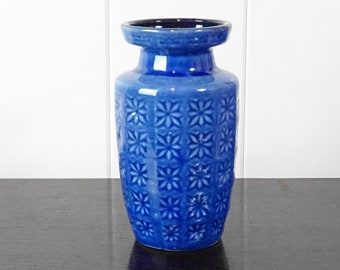 Vintage vase Scheurich 261-18, décor prism, "blue prism", West German ceramic fat lava