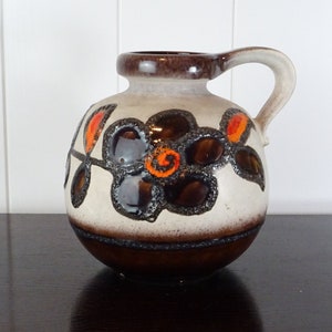 Vintage Vase Scheurich 484-21, floral decor with Fat Lava, West German ceramics