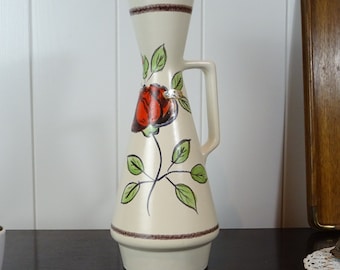 Vintage Vase Bay 272-35, "Henkelvase in Ivory with Rose", West German Pottery