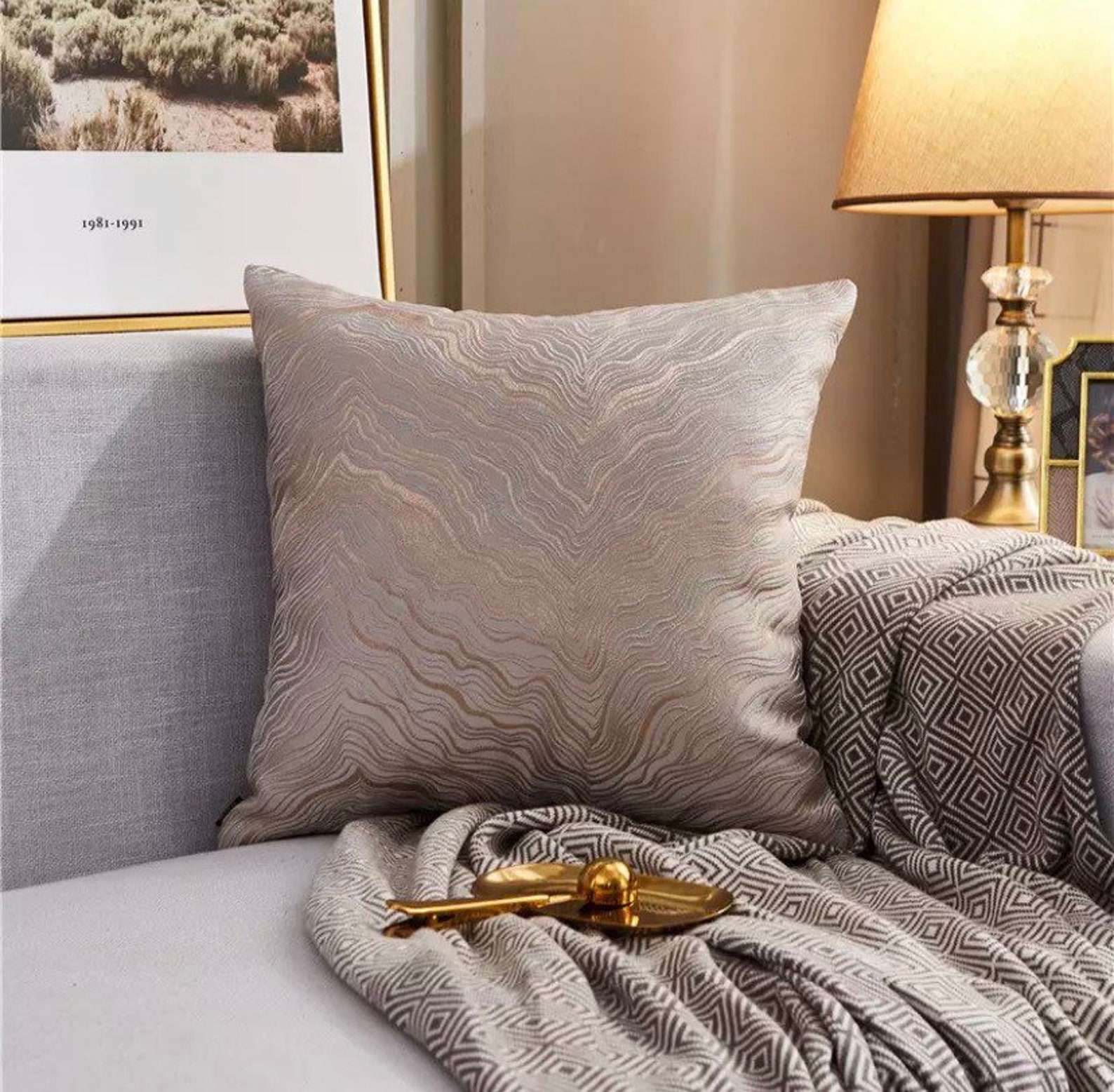 Art Deco Cushion Cover Marble Pattern Decorative Pillow Etsy