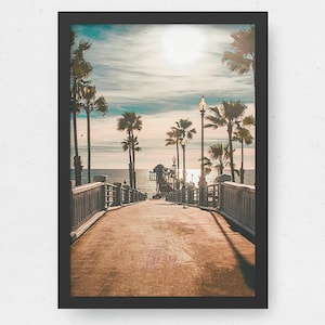 Oceanside California Beach Art Print - Coastal Pier and Palms Wall Decor, Southern California Scenic Artwork, Bedroom Wall Decor