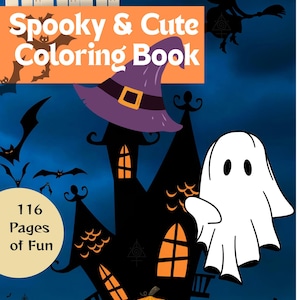 Pagine da colorare di Halloween stampabili - Libro da colorare digitale carino e spettrale, 116 pagine, bambini e adulti, download PDF, schede di attività di Halloween