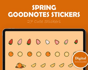 Strawberry and Orange Stickers | Digital Sticky for Goodnotes Planner | Transparent PNG