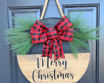 Merry Christmas Door Hanger | Christmas Door Hanger | Merry Christmas Door Sign | Round Christmas Sign | Christmas Door Decor