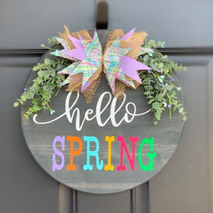 Hello Spring Door Hanger | Spring Door Hanger | Round Spring Door Sign | Round Hello Spring Door Hanger | Welcome Sign | Hello Spring sign