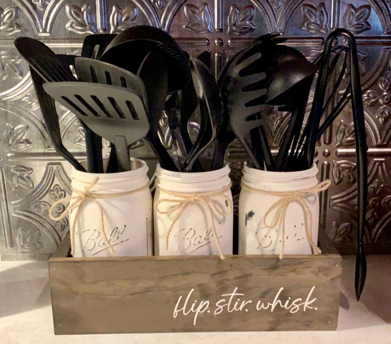 Utensil Holder Farmhouse Utensil Holder Mason Jar Utensil Etsy