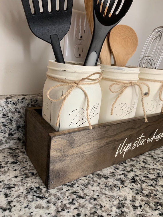 Wood Kitchen Utensil Holder Container Spoon Holder Wood Vase Home Decor  Kitchen Cook Spoon Organizer — Penn Rustics
