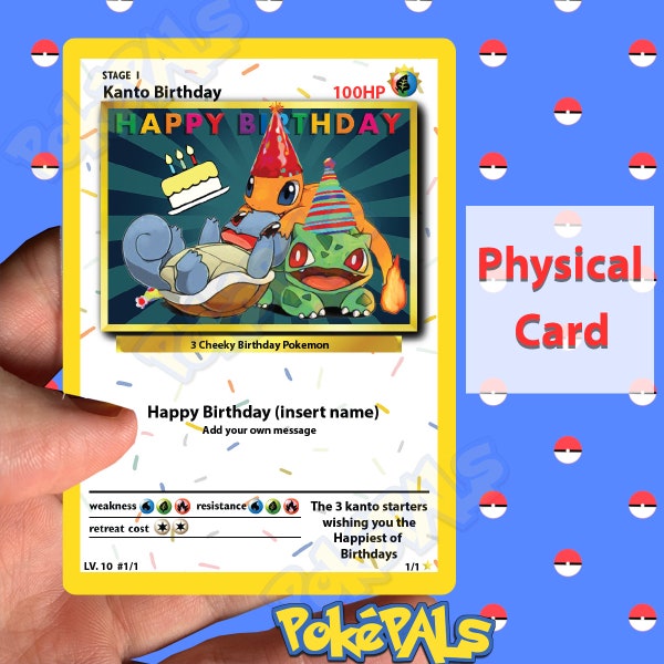 Personalised Birthday Pokemon Card - Customised Physical Card - Add Your Own Message