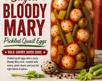 Bayou Bloody Mary Flavored Pickled Quail Eggs