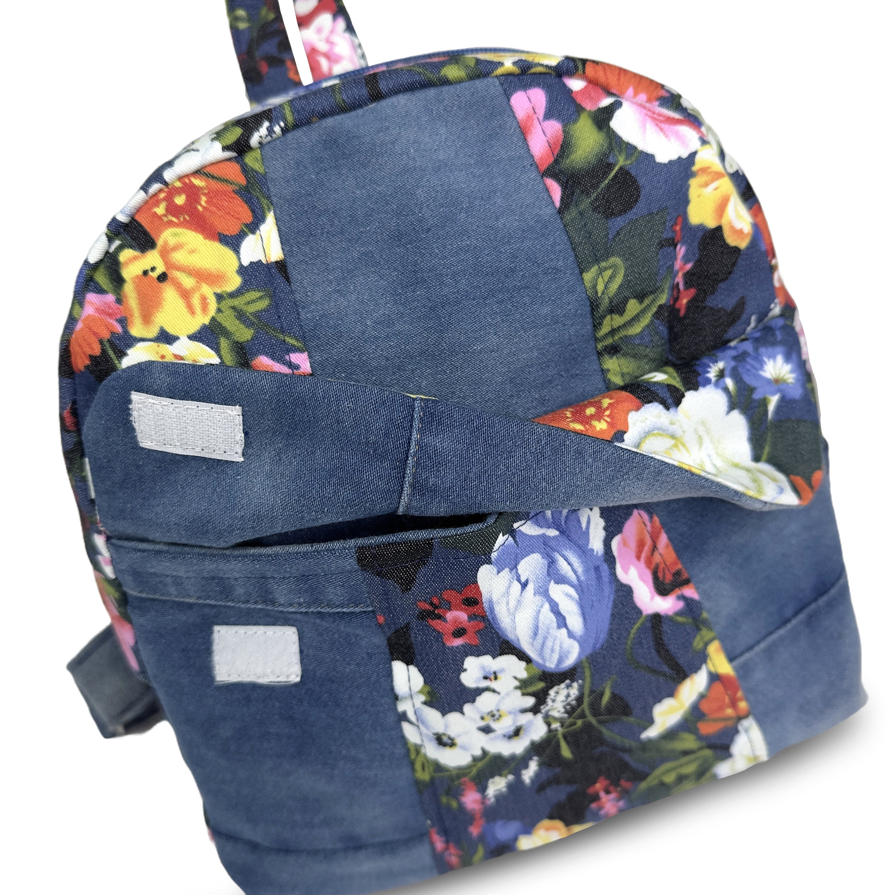 Floral Denim Block Zipper Backpack - Etsy display picture 3