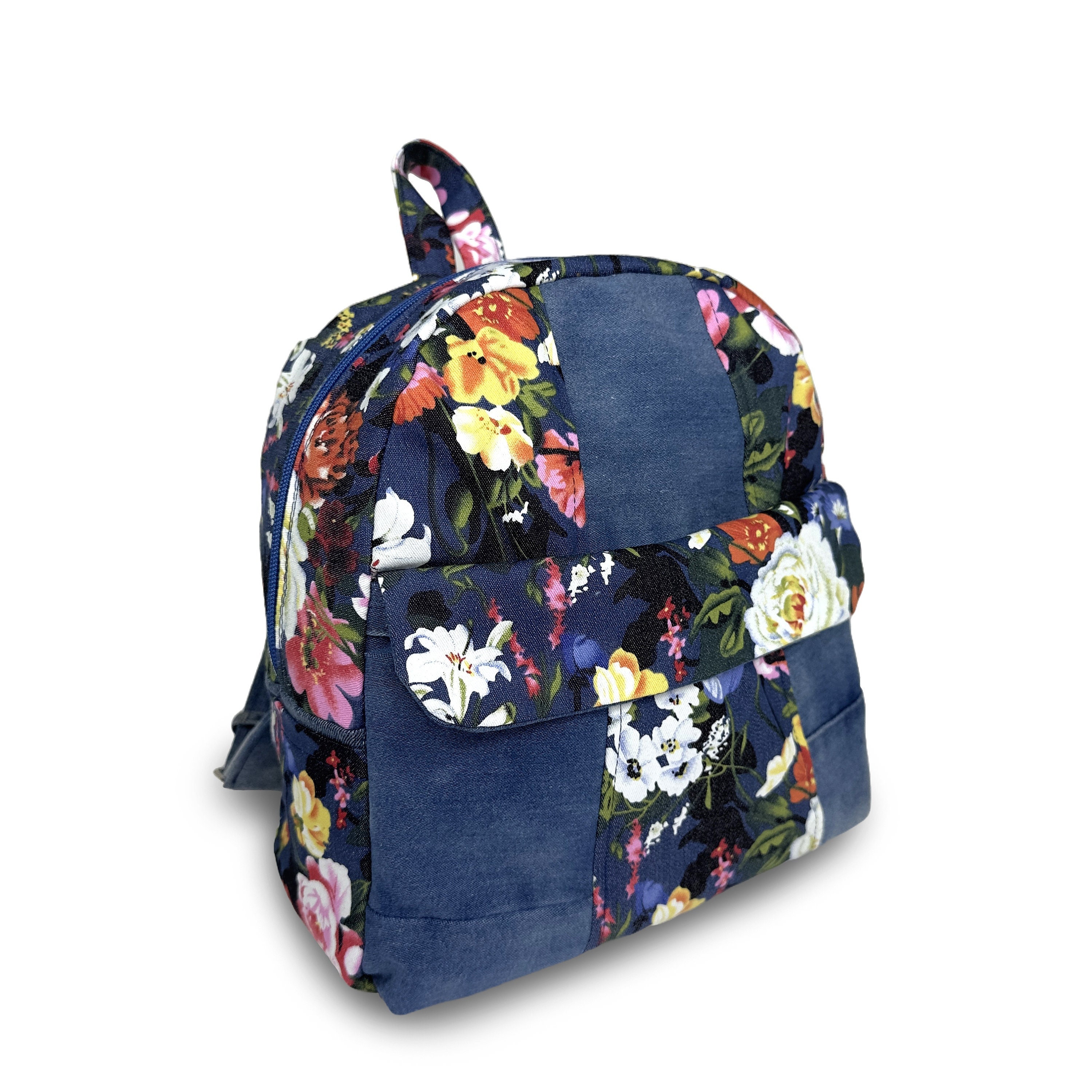 Upcycled Floral Denim Backpack with Jeans Pockets – Y2K Boho Preloved Bag Floral Denim Block Zipper Backpack - Etsy main image 3