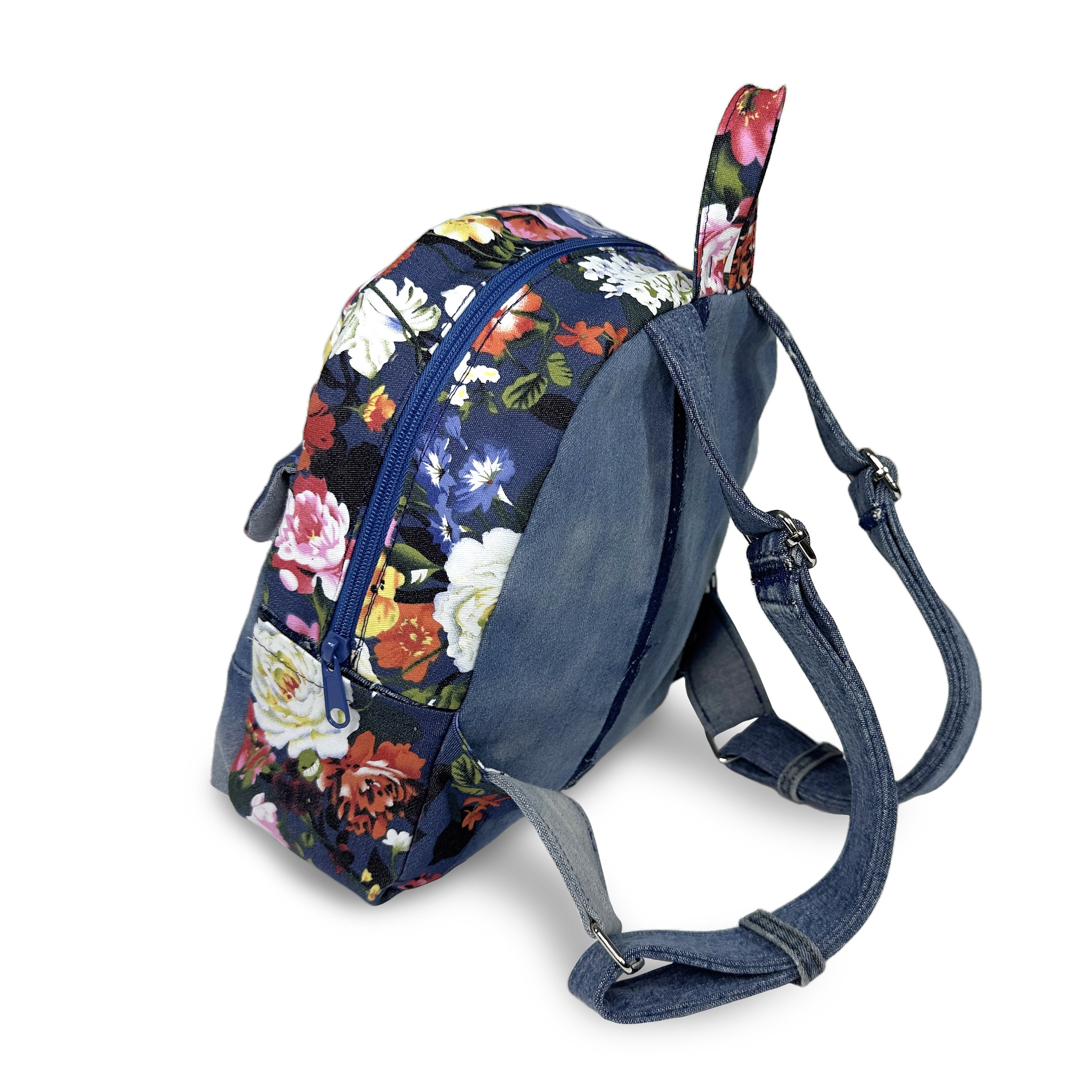 Floral Denim Block Zipper Backpack - Etsy