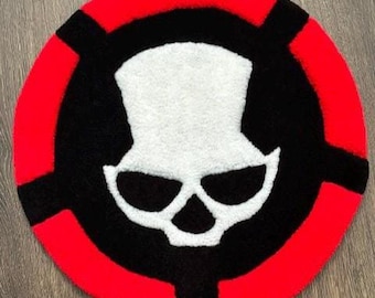 Handmade Tufted Rogue Skull Rug (Round) | Red Black White | Gamer-Inspired Decor