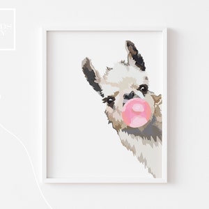 Llama Blowing Bubble Gum Print - White
