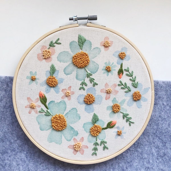 Hand Embroidery Hoop Art ‘spring floral’ 7”